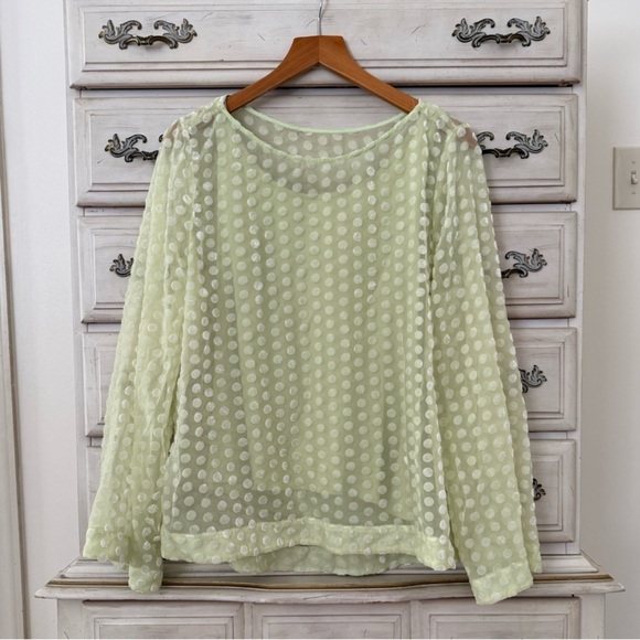 Soft Surroundings Lime Green Velvet Polka Dot Blouse Top - Picture 2 of 6